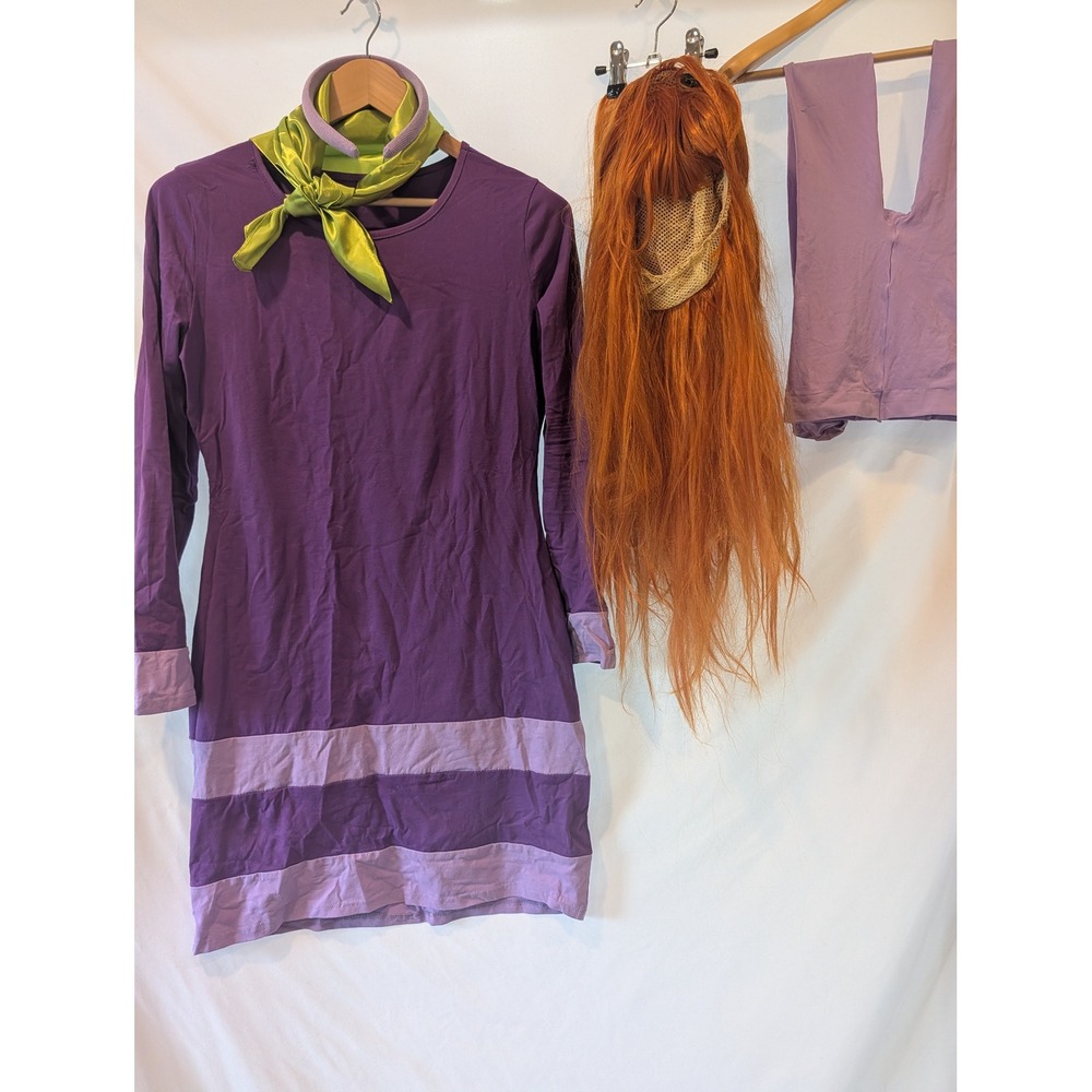 Daphne Scooby Doo Cosplay Costume Dress Wig Scarf Headband Tights Purple Orange